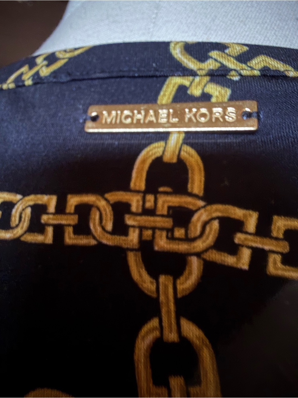 Michael Kors Black & Gold Chain-Print Cap-Sleeve Mini Dress with Teal Trim - Picture 4 of 8